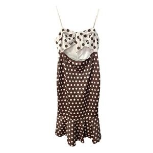 Venus Womens XL Dress Brown White Polka Dot Summer Dress Open Stomach Resort
